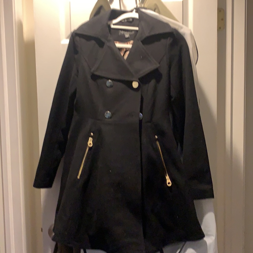 Black peacoat mid length jacket